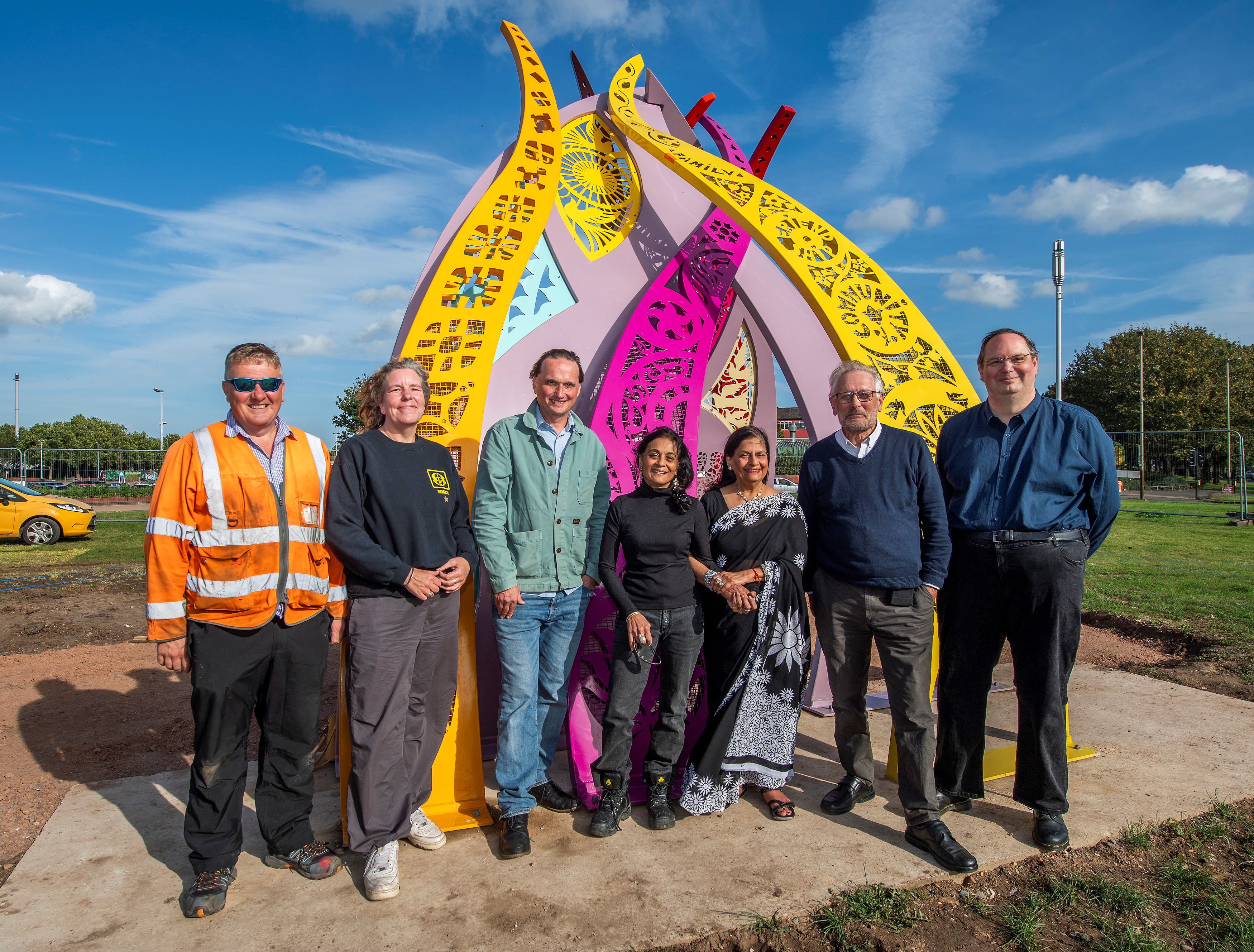 Peter Soulsby, Cllr Manjula Sood, Cllr Adam Clarke and members of the council's museums and highways teams onsite