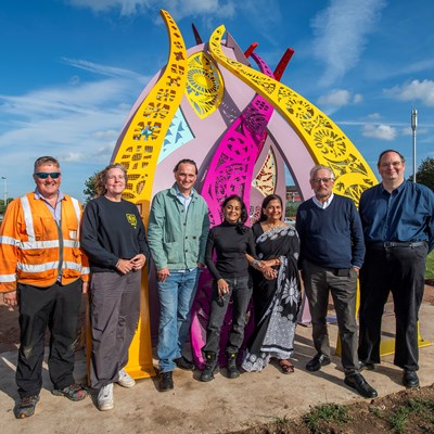 Peter Soulsby, Cllr Manjula Sood, Cllr Adam Clarke and members of the council's museums and highways teams onsite