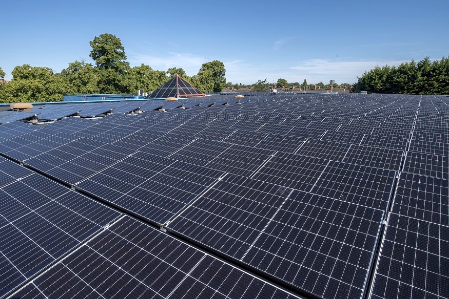 Solar panel array on the roof of Aylestone Leisure Centre