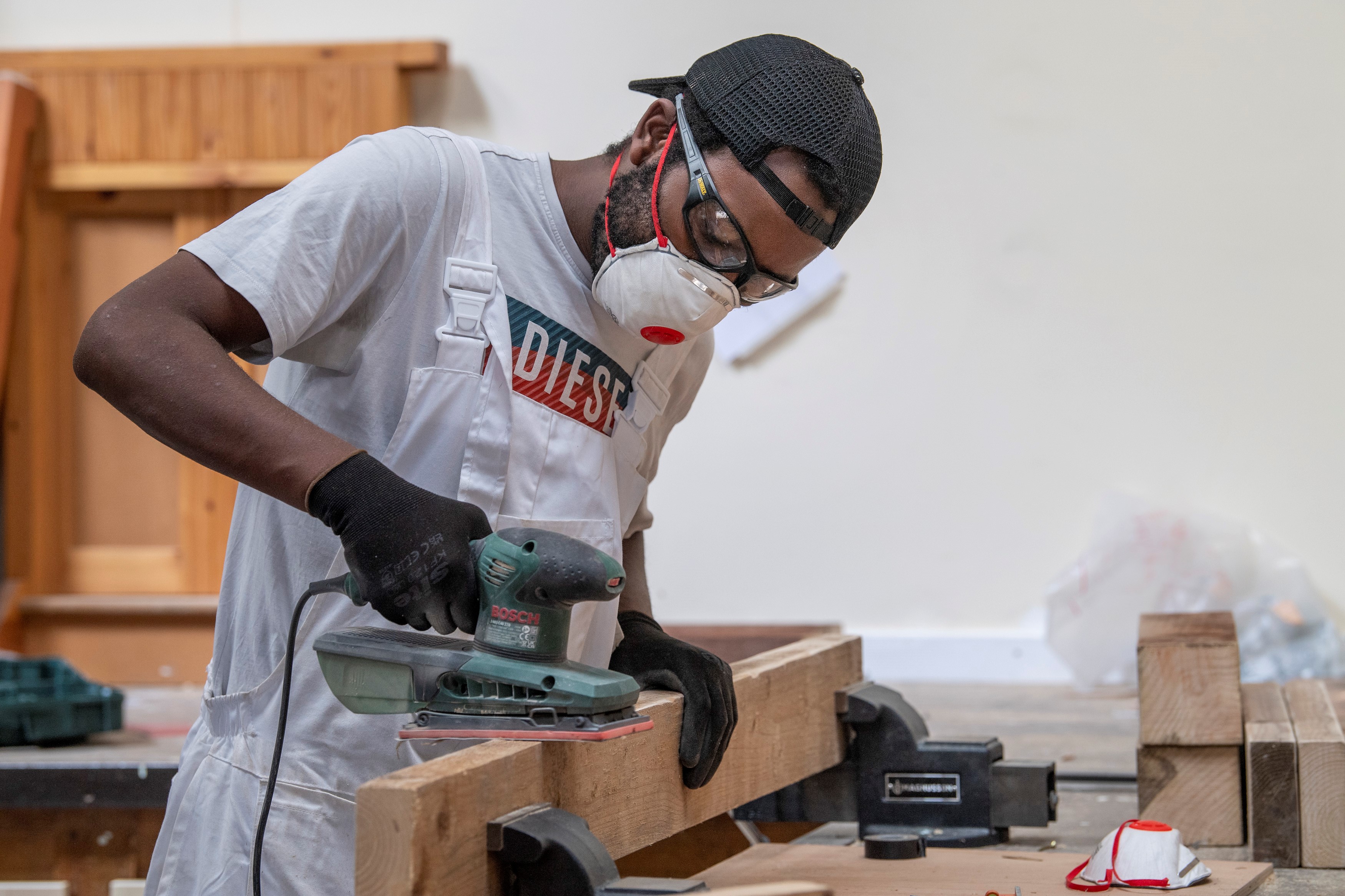 Learner Joseph Makande working at the training centre