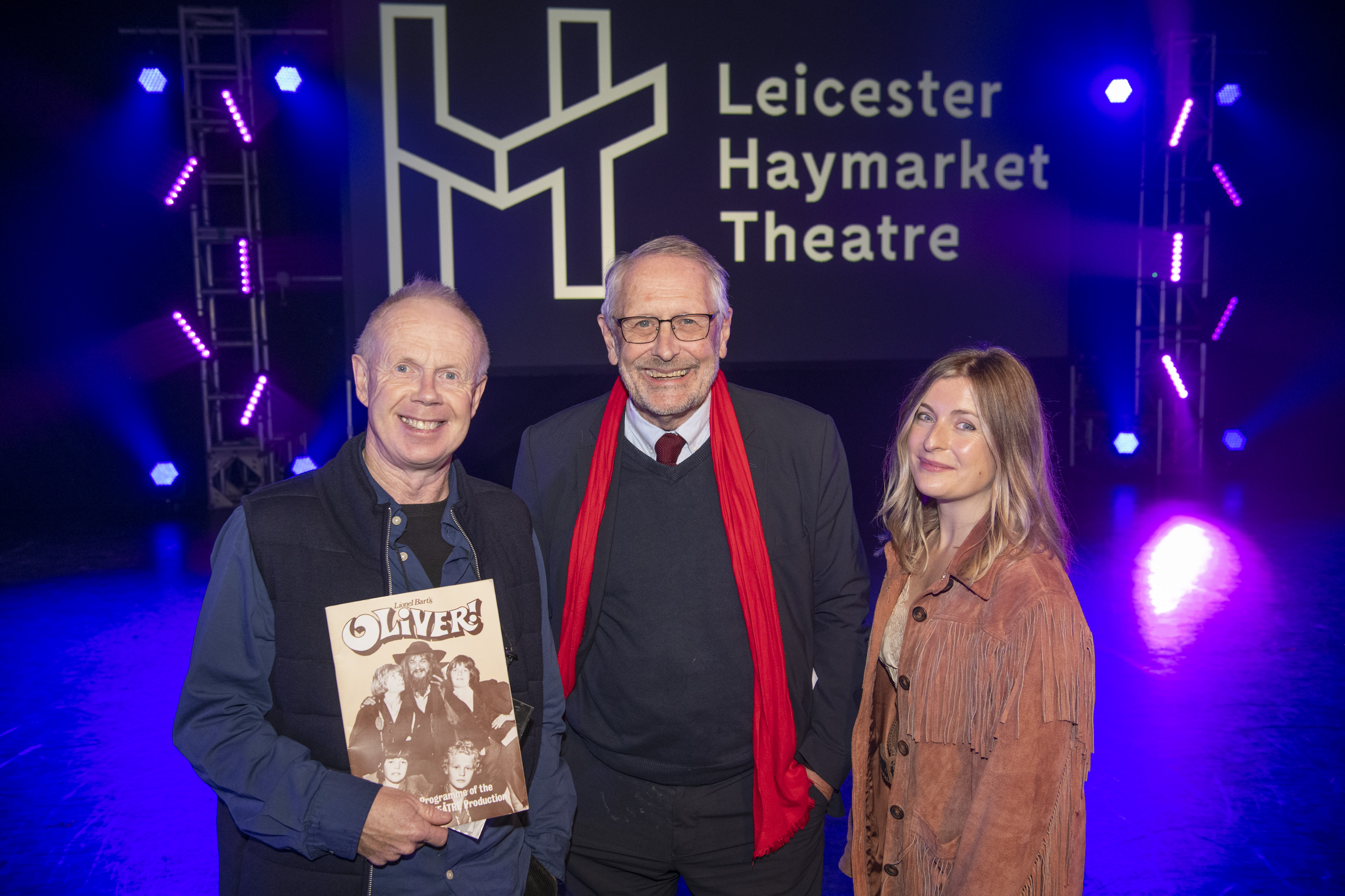 L-R: Michael Winsor, City Mayor Peter Soulsby and Molly Smitten-Downes at the Haymarket Theatre's 50th anniversary event