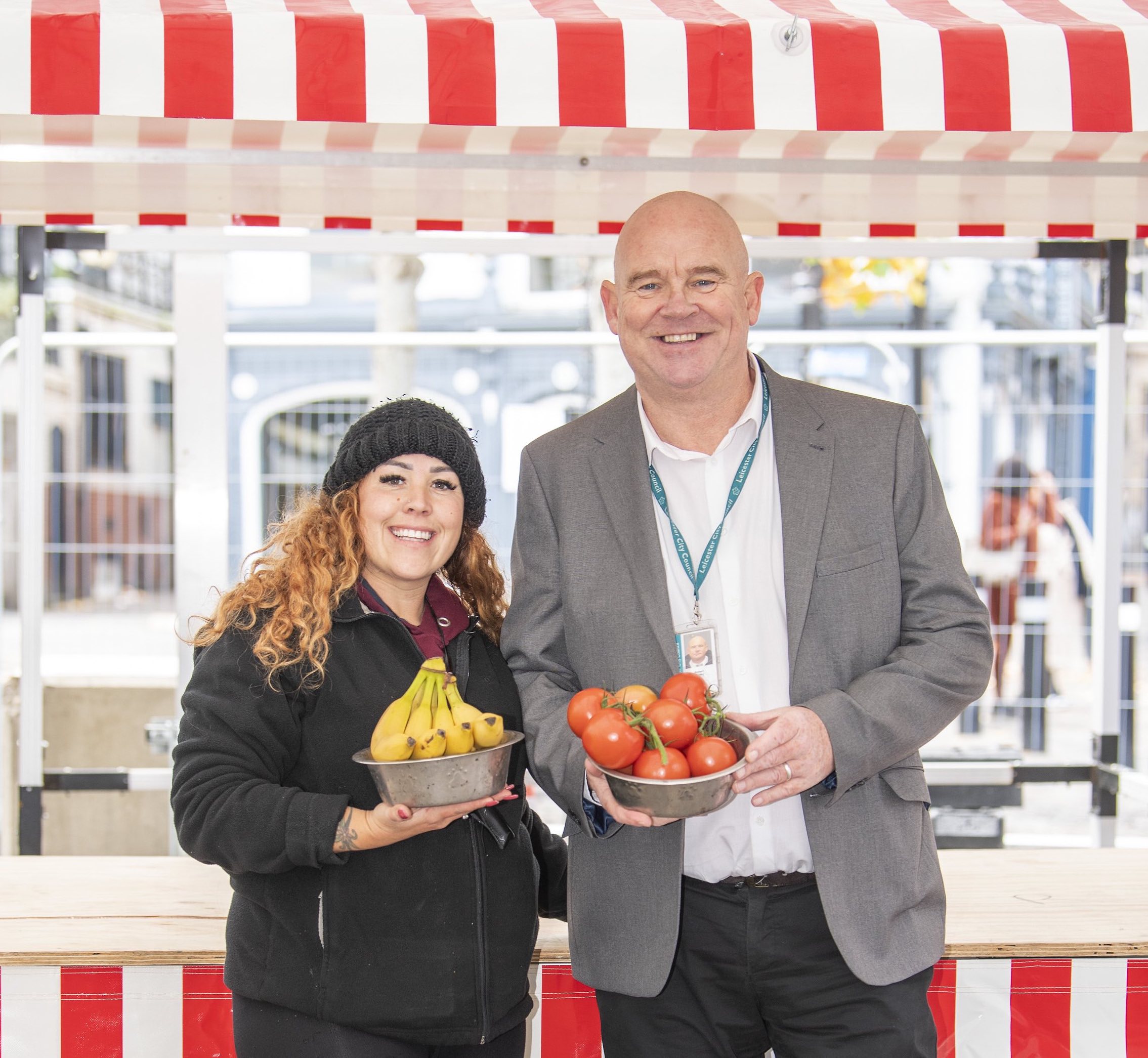 Odel Pittard and Rob Manley at the temporary market on Green Dragon Square