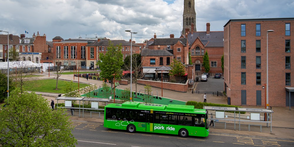 Green bus in Leicester