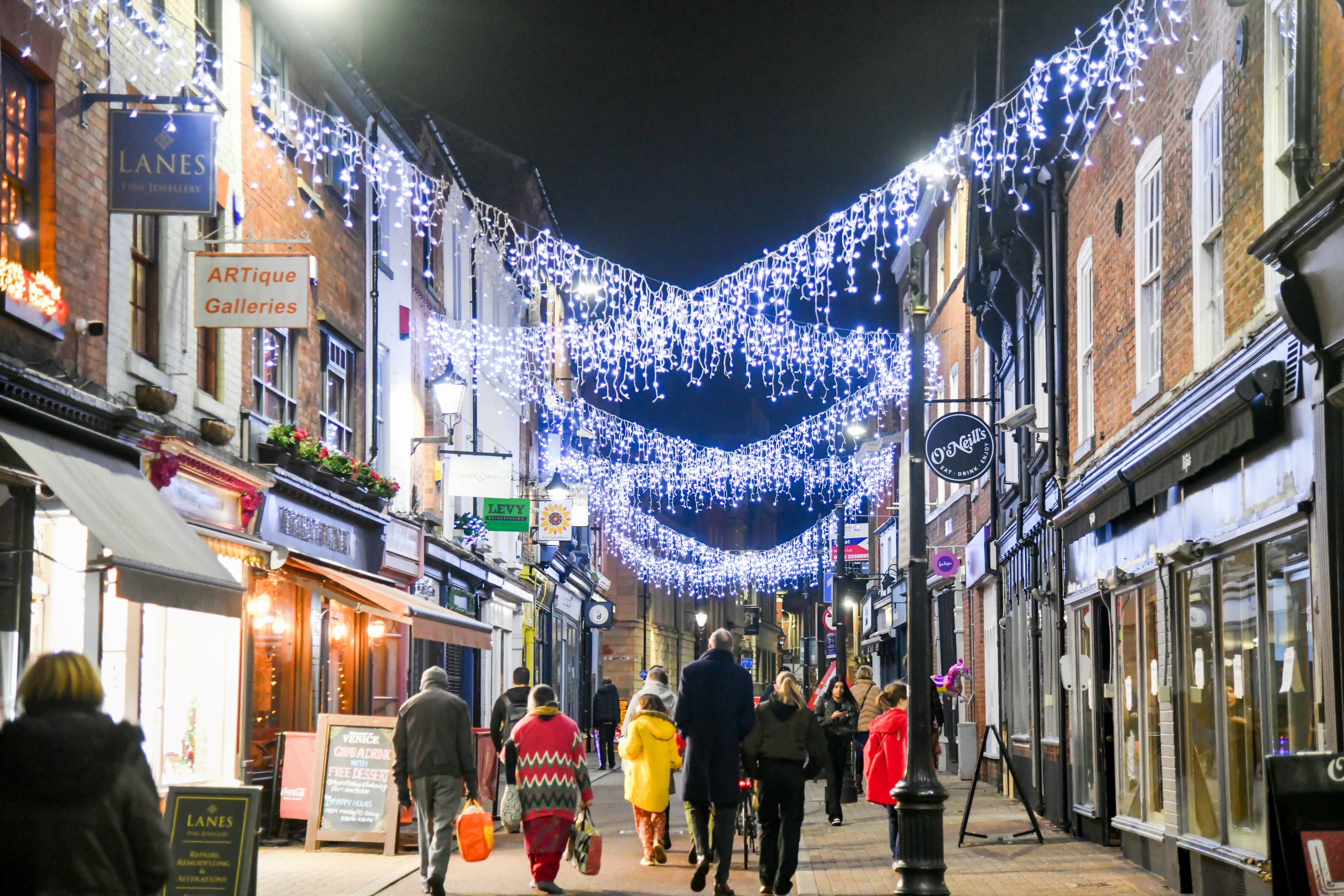 Christmas lights on Loseby Lane in Leicester