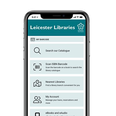 New Leicester libraries app on a smartphone