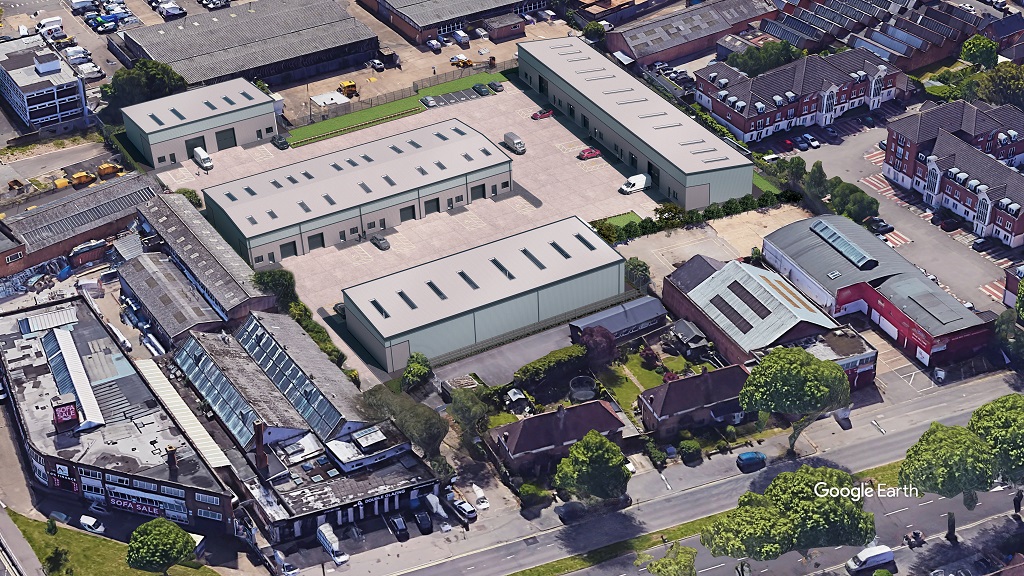 Artist's impression showing aerial view of the new industrial units