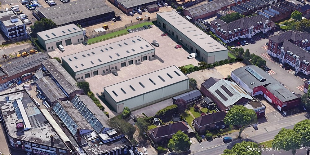 Artist's impression showing aerial view of the new industrial units
