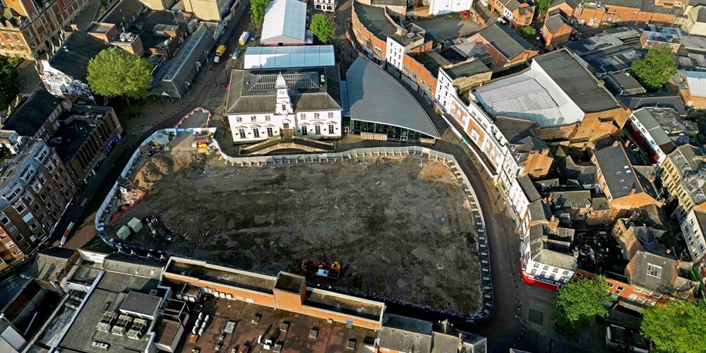 Drone's eye view of the cleared market site