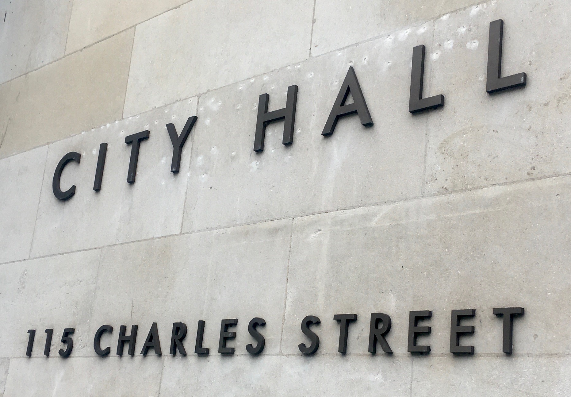 A close-up of the lettering on City Hall in Leicester