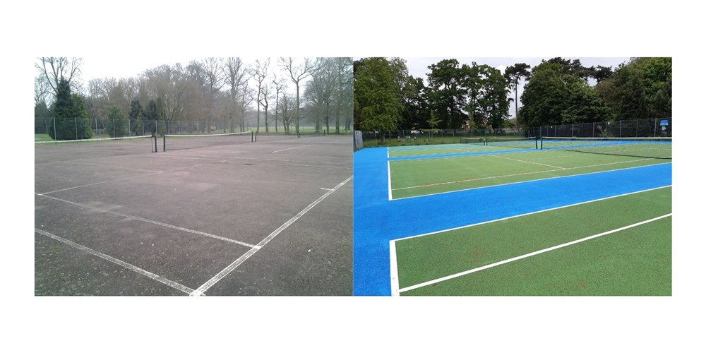 A Humberstone park tennis court, shown before and after transformation