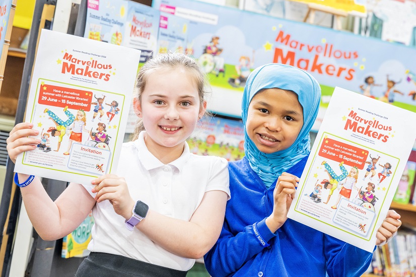 Two Leicester schoolchildren launching this year's summer reading challenge