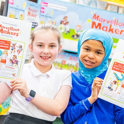 Two Leicester schoolchildren launching this year's summer reading challenge