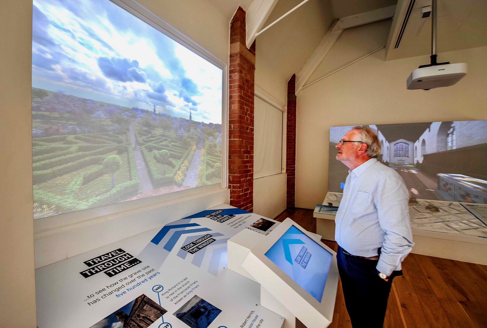 City Mayor Peter Soulsby tries out a new display at the King Richard III visitor centre