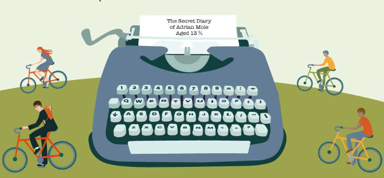 Adrian Mole ride graphic of a typewriter and bikes