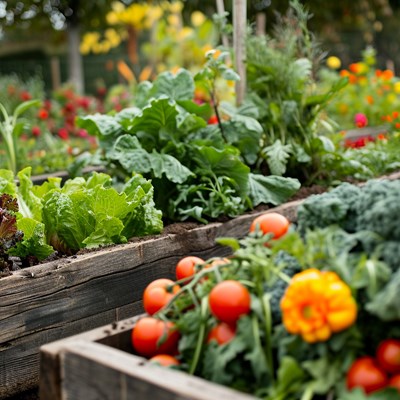 Vegetables growing in raised beds