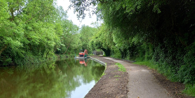 repaired canal bank at blue bank lock south leicester