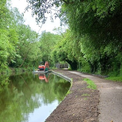 repaired canal bank at blue bank lock south leicester