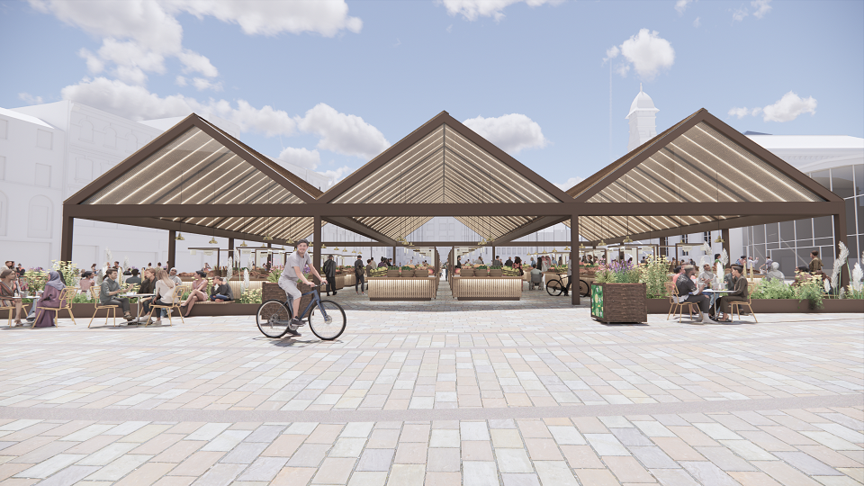 Artist's impression of new market proposal - head on view of market building