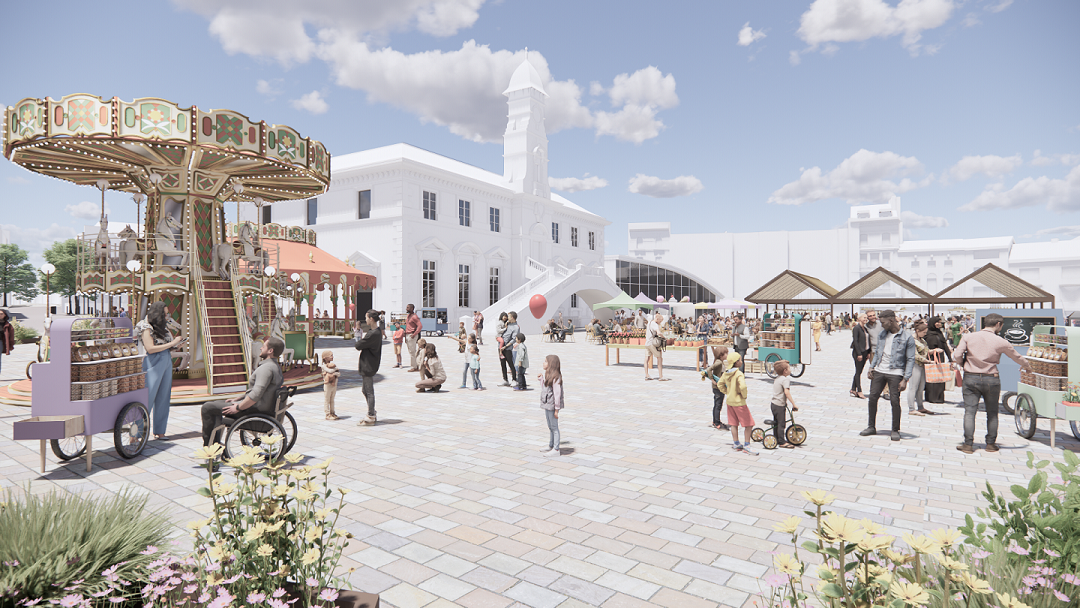 Artist's impression of market square with event