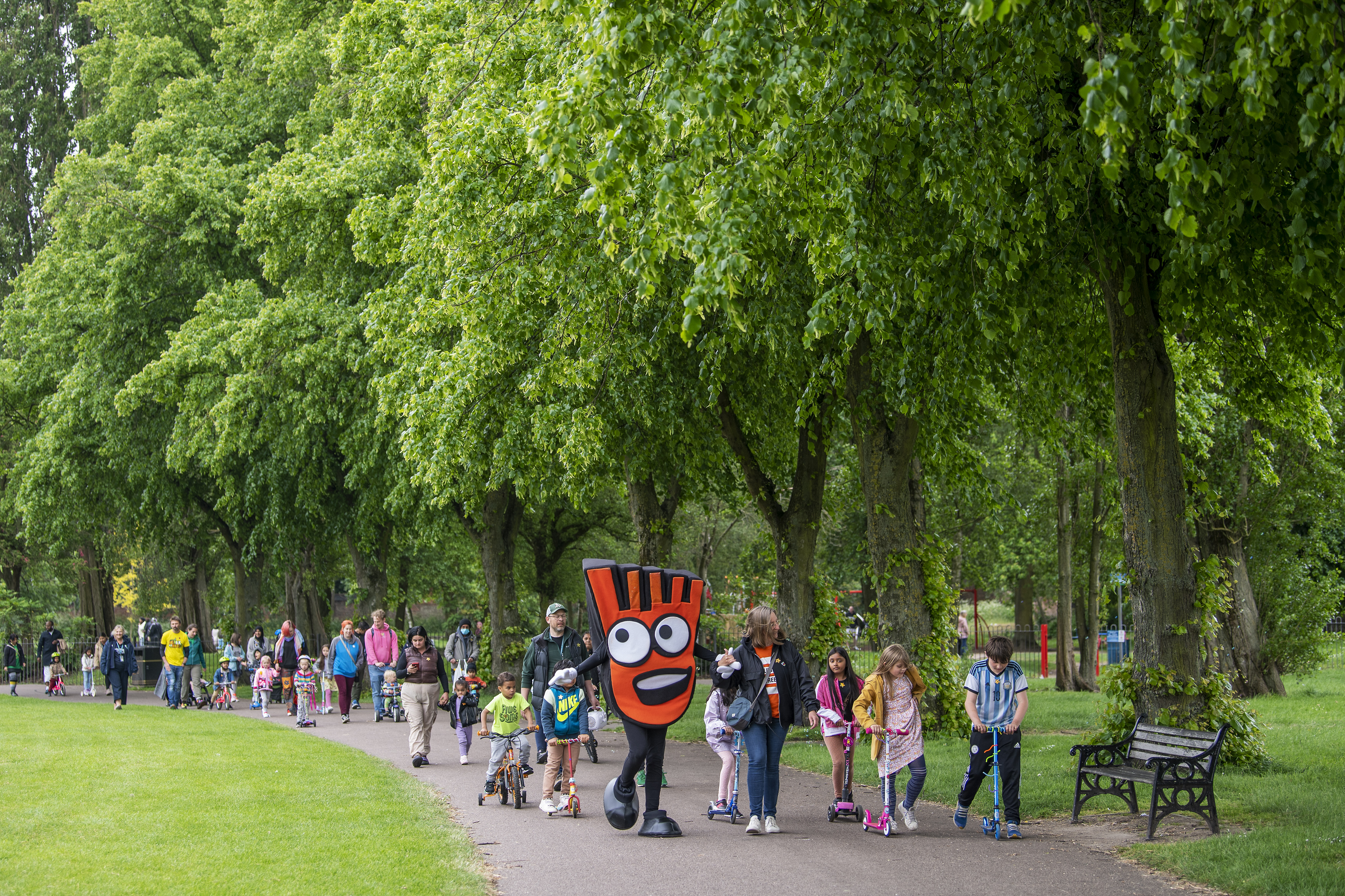 A Funky Feet and Wacky Wheels walk taking place as part of a previous year's Walk Leicester festival