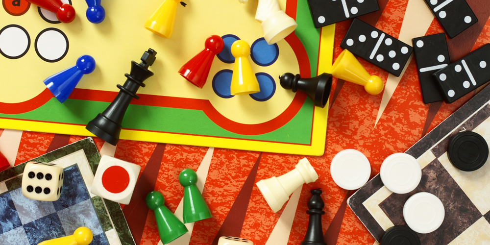 An image showing counters and dice used in board games