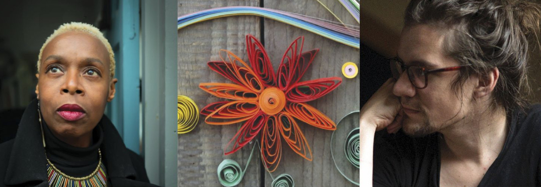 A picture showing Marcia Hutchinson, crafts and Adam Weikert for Green Libraries Week