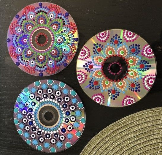 Recycled CDs used in a mandala workshop