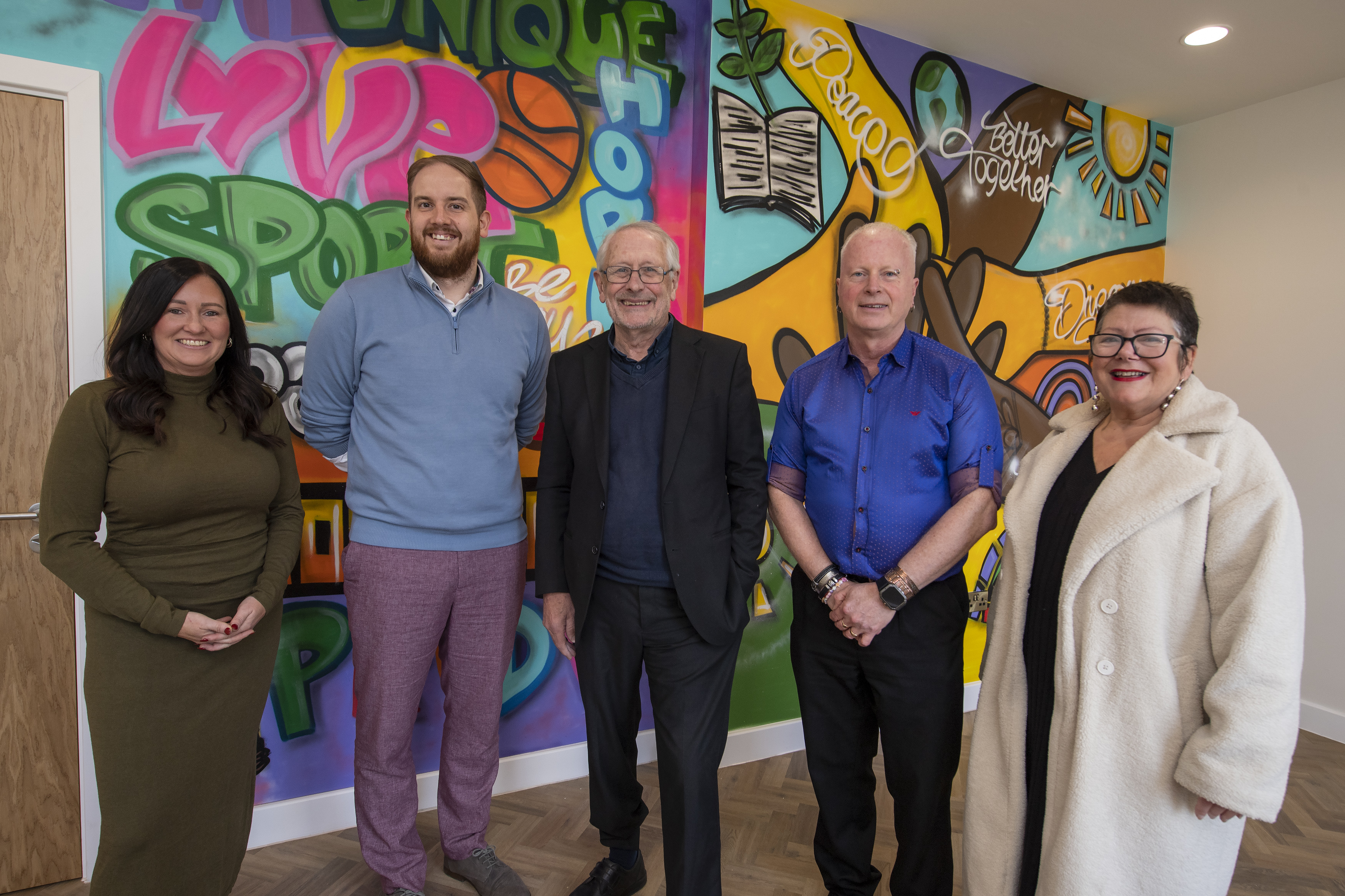 left to right: April Williams, team manager, Grant Hartley, assistant manager, city mayor Peter Soulsby, service manager Mike Evans and Cllr Elaine Pantling