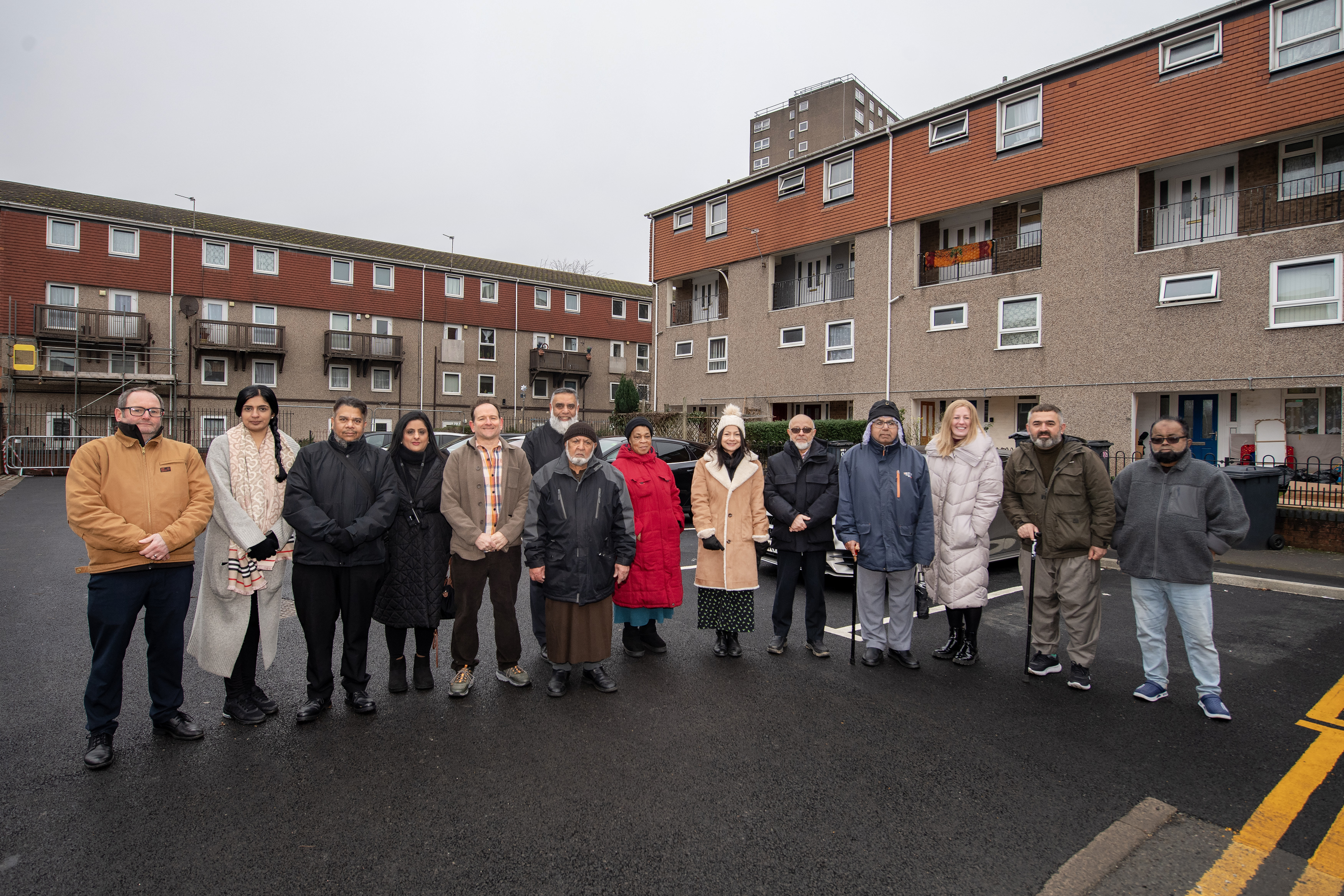 Residents and local ward councillors at the new parking spaces in Vostock Close, Leicester