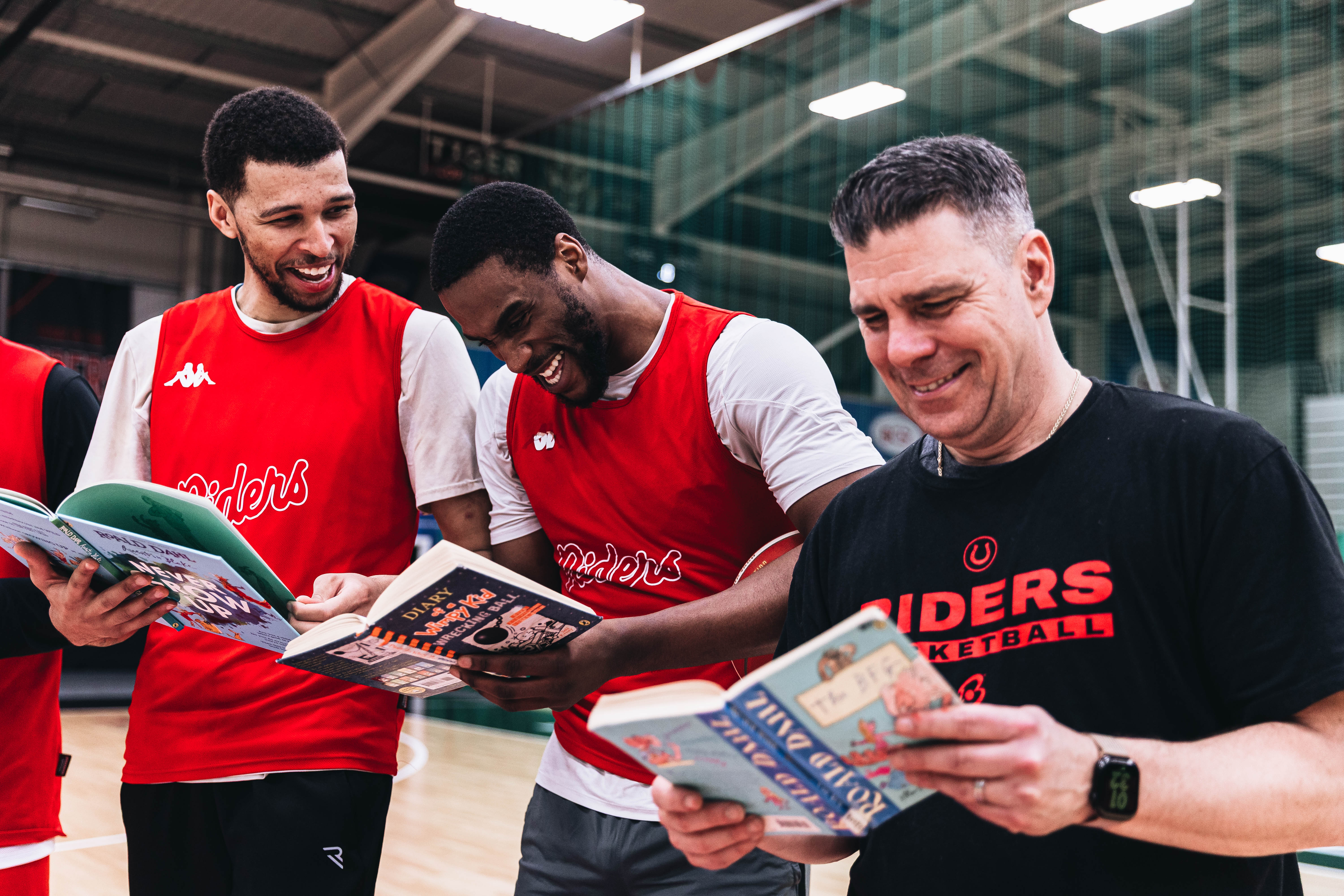 Picture shows left-right Marc Loving, Tomiwa Sulaiman and head coach Rob Paternostro of Leicester Riders. Photo credit: Leicester Riders | Nathan Green