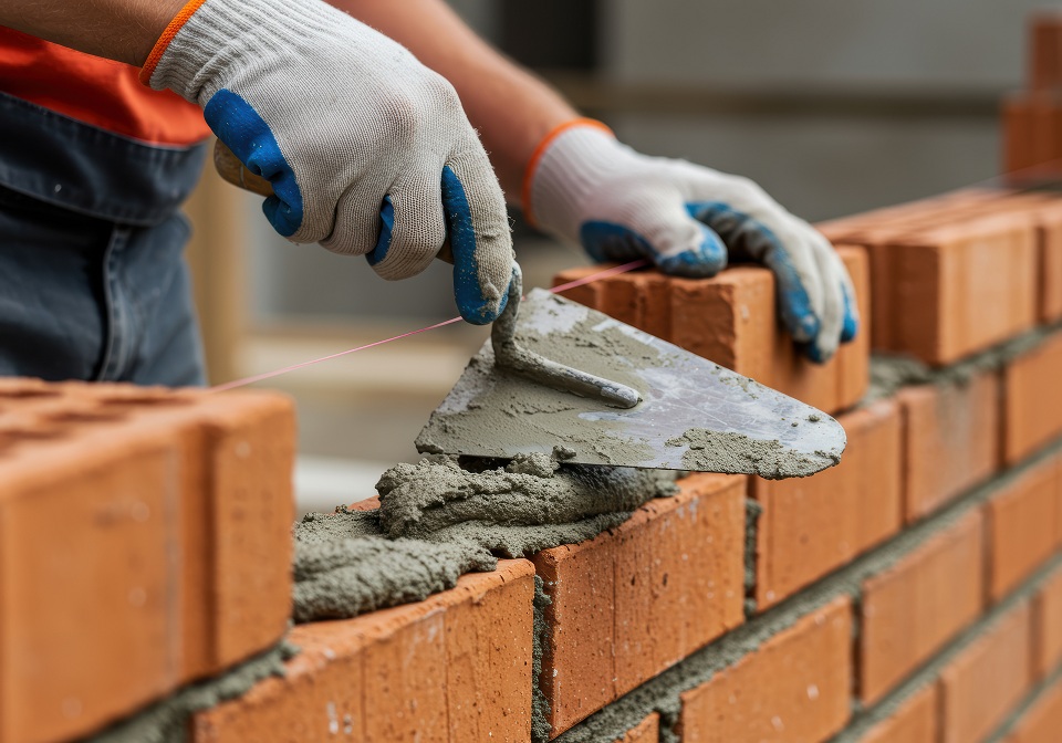 Brick laying stock image
