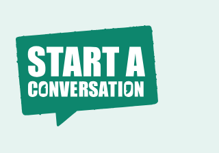 A green graphic with the words - Start a Conversation