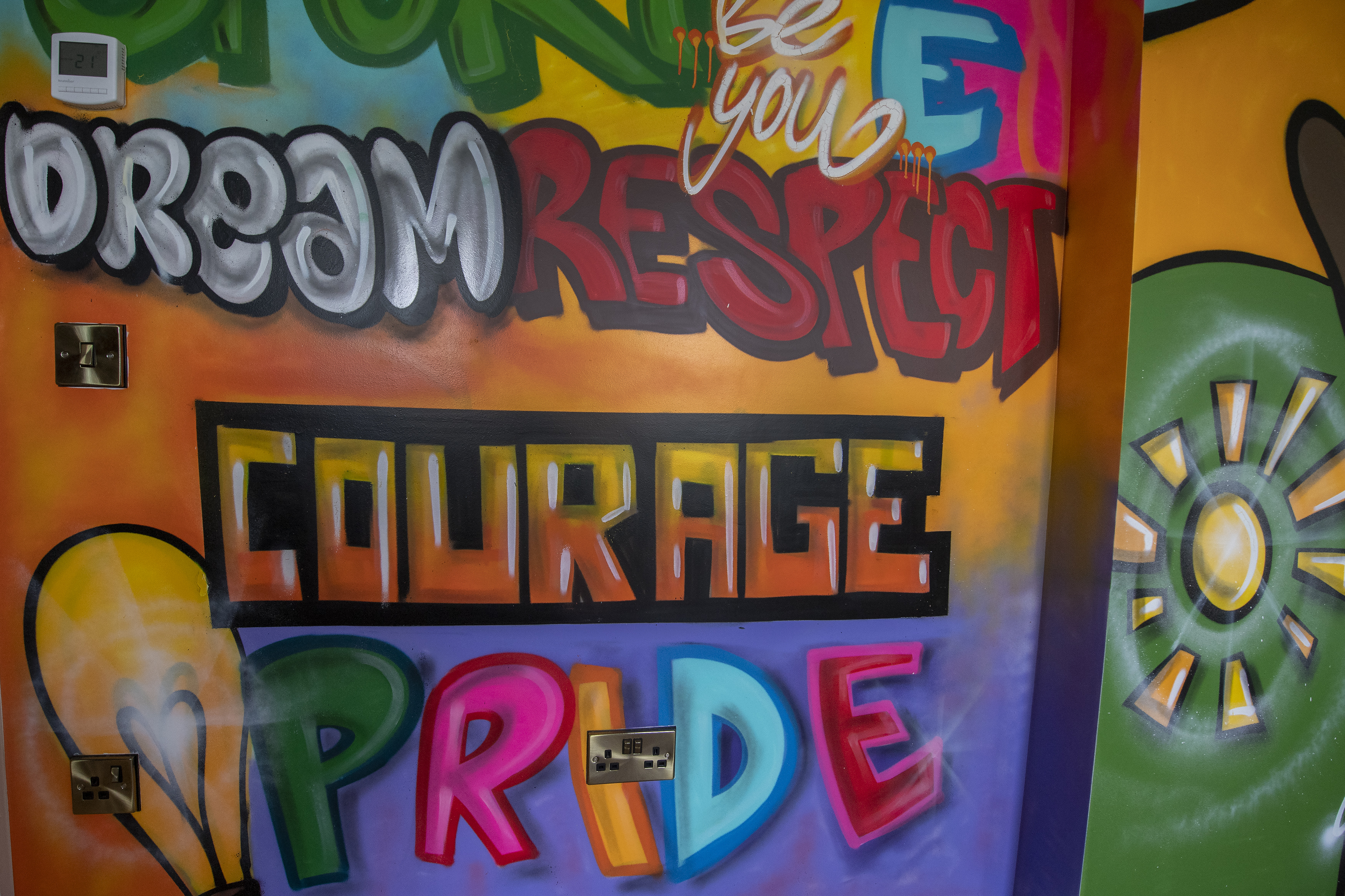 Detail of decor at a Leicester children's home showing positive messages